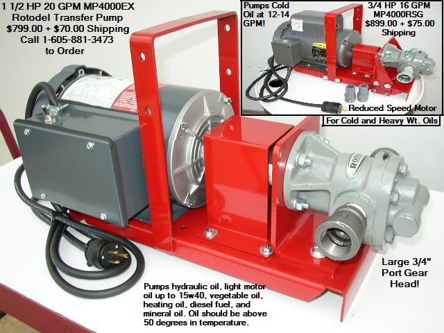 MP4000 gas powered and electric waste oil pumps move oil at 20 GPM and are  self primeing!